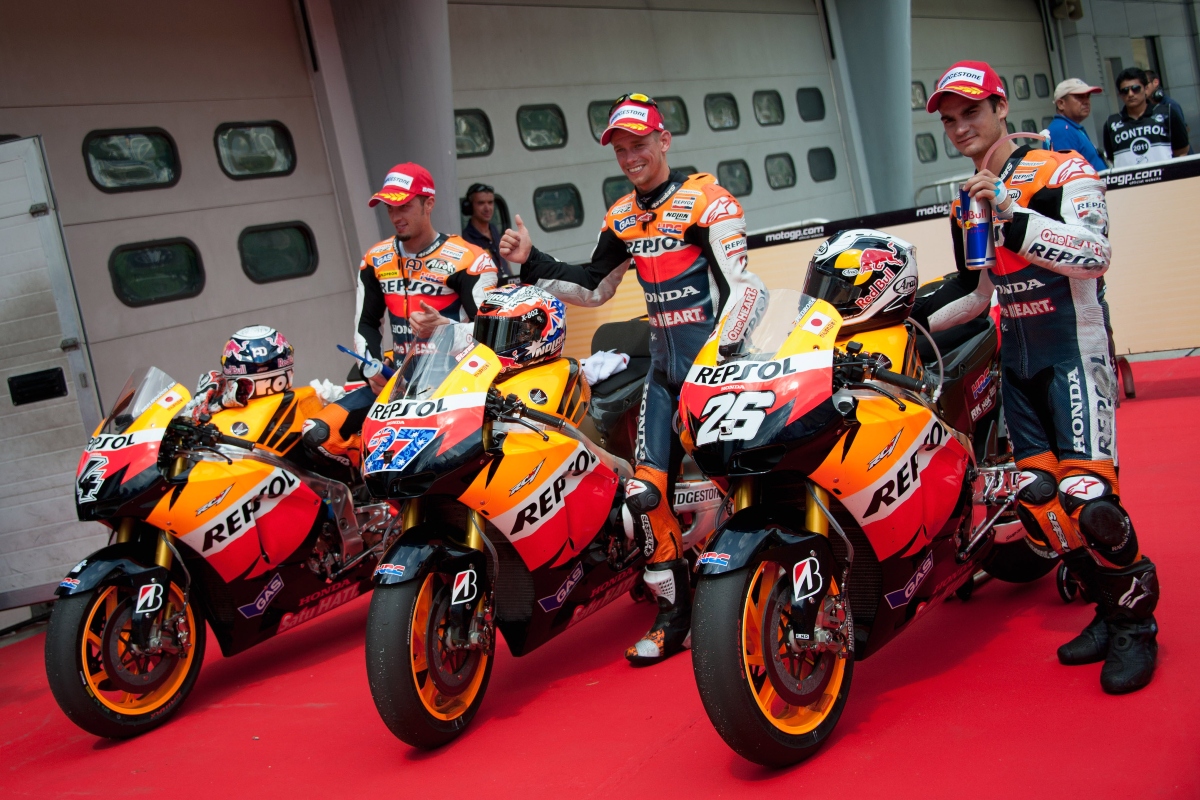 Andrea Dovizioso, Casey Stoner e Dani Pedrosa (Getty Images)