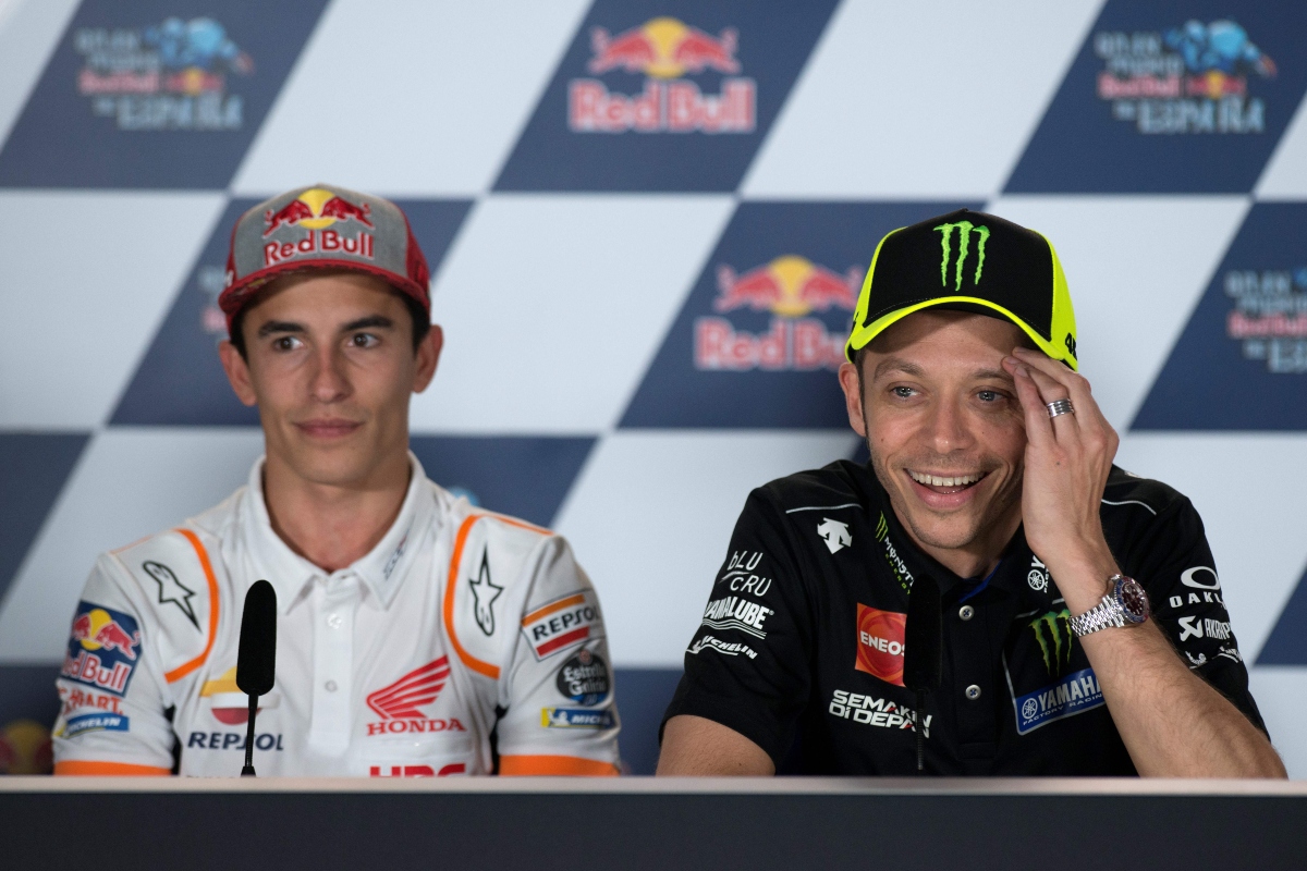 Marc Marquez e Valentino Rossi in conferenza stampa (Getty Images)