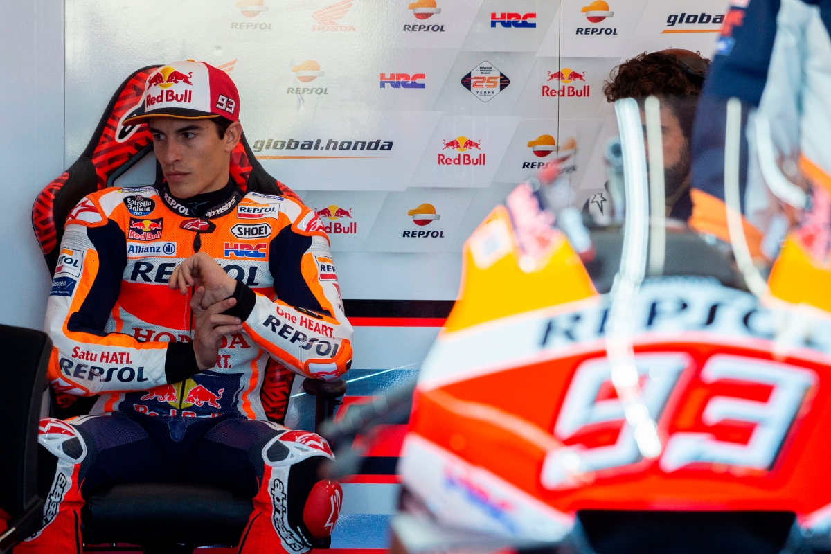 Marc Marquez nel box Honda (Getty Images)