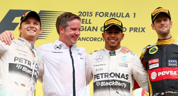 Rosberg, Hamilton e Grosjean (Getty Images)