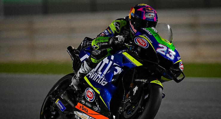 Enea Bastianini in pista sulla sua Ducati Avintia nello shakedown di MotoGP a Losail, in Qatar