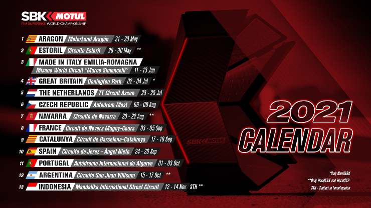 Calendario Superbike 2021