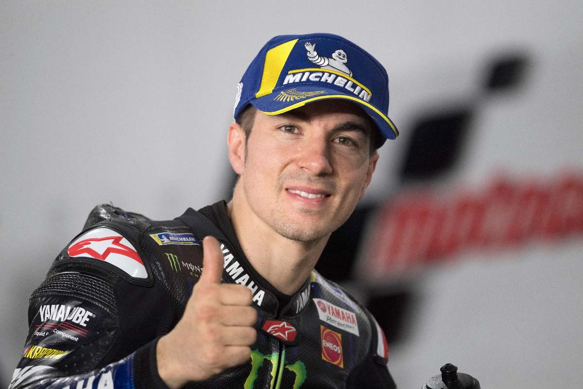 Maverick Vinales festeggia la prima fila al Gran Premio di Doha di MotoGP 2021 a Losail