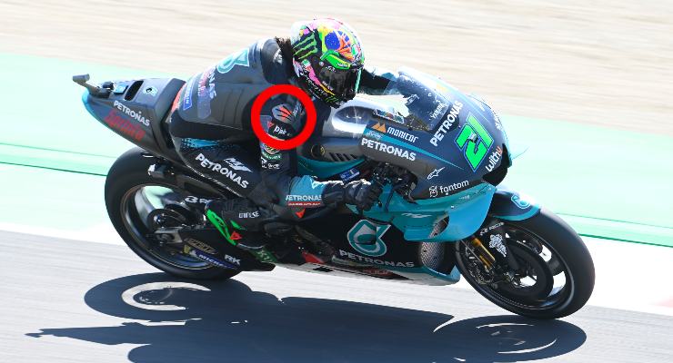 Le appendici aerodinamiche sulla tuta di Franco Morbidelli nel Gran Premio d'Italia di MotoGP 2021 al Mugello