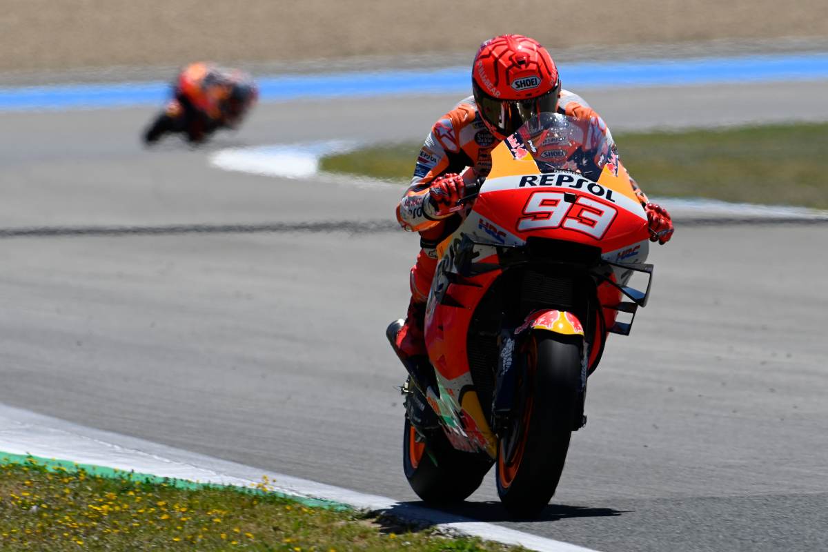 Marc Marquez in pista sulla Honda a Jerez de la Frontera