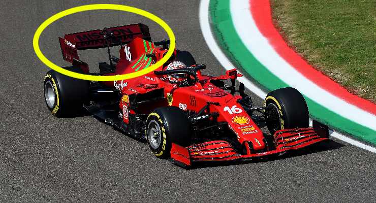 Il marchio Mission Winnow sull'alettone posteriore della Rossa (Foto Ferrari)