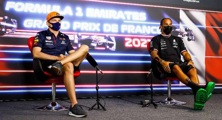 Max Verstappen e Lewis Hamilton nella conferenza stampa del Gran Premio di Francia di F1 2021 al Paul Ricard