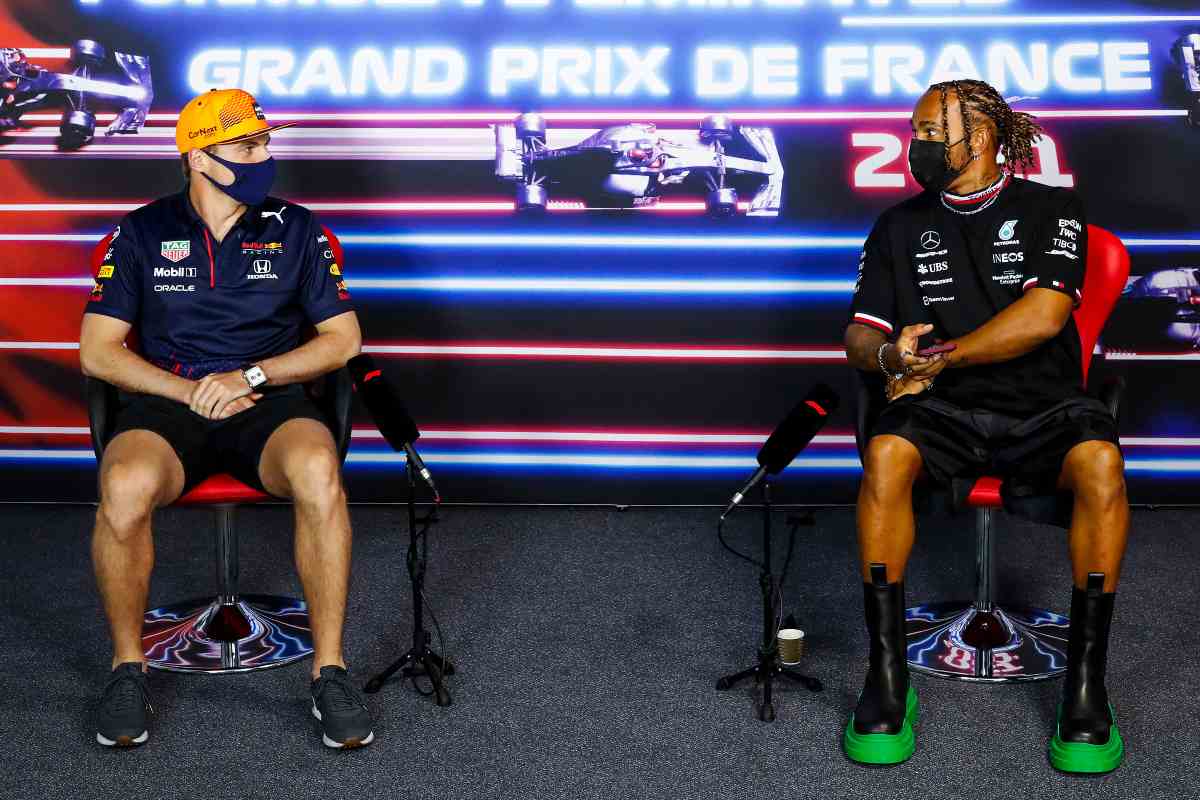 Max Verstappen e Lewis Hamilton nella conferenza stampa del Gran Premio di Francia di F1 2021 al Paul Ricard
