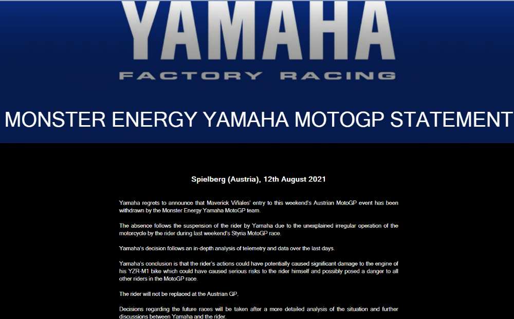 Comunicato Yamaha Vinales