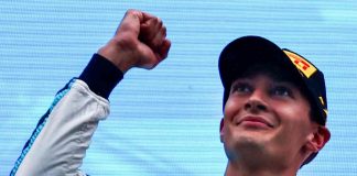 George Russell sul podio del Gran Premio del Belgio di F1 2021 a Spa-Francorchamps
