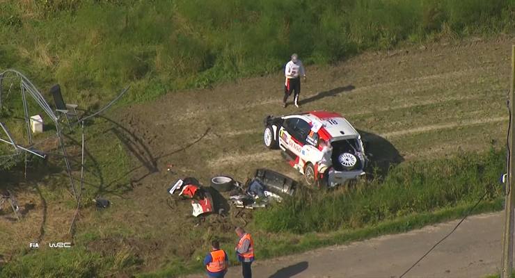 La Toyota Yaris di Takamoto Katsuta dopo l'incidente al Rally del Belgio