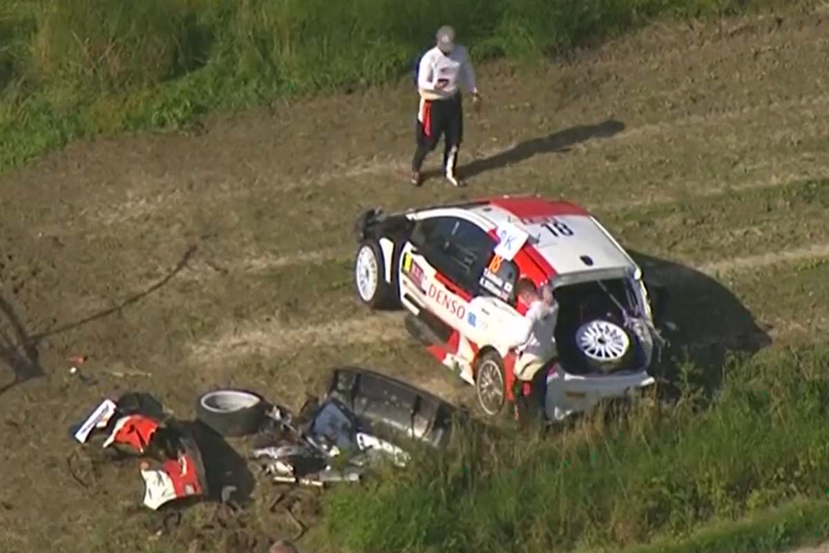 La Toyota Yaris di Takamoto Katsuta dopo l'incidente al Rally del Belgio