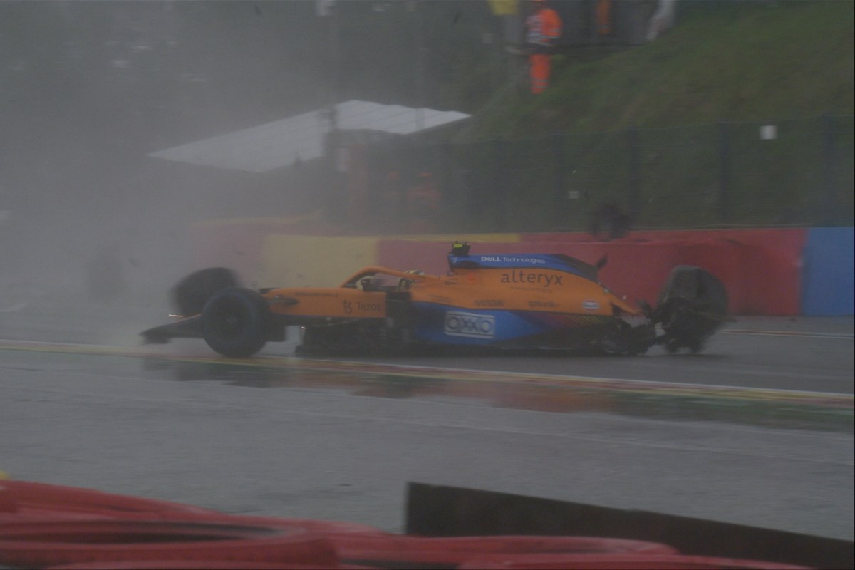 L'incidente di Lando Norris durante le qualifiche del Gran Premio del Belgio a Spa-Francorchamps (Foto Twitter/F1)