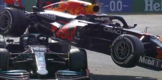 L'incidente tra Lewis Hamilton e Max Verstappen al Gran Premio d'Italia di F1 2021 a Monza (Foto Twitter/F1)