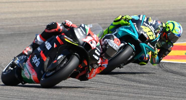 Valentino Rossi contro Maverick Vinales al Gran Premio di Aragon di MotoGP 2021 ad Alcaniz