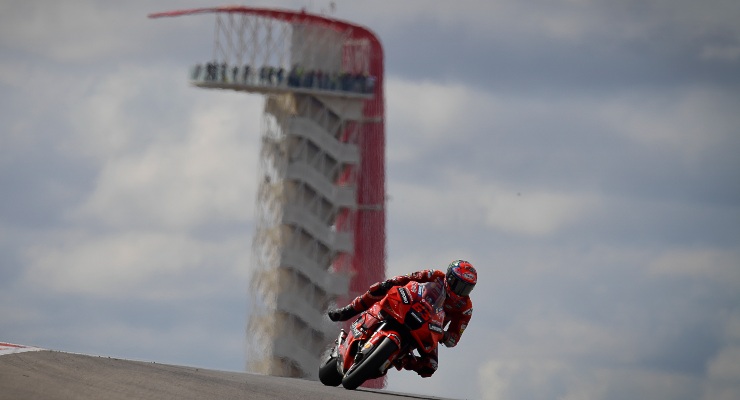 Pecco Bagnaia in pista sulla Ducati al Gran Premio delle Americhe di MotoGP 2021 ad Austin