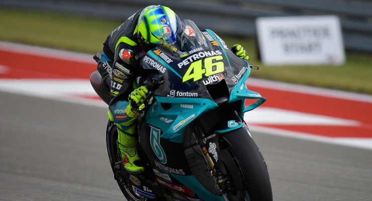 Valentino Rossi in pista sulla Yamaha Petronas nel Gran Premio delle Americhe di MotoGP 2021 ad Austin