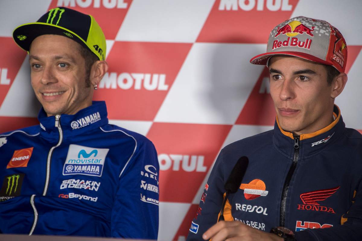 Valentino Rossi e Marc Marquez (foto di Mirco Lazzari gp/Getty Images)