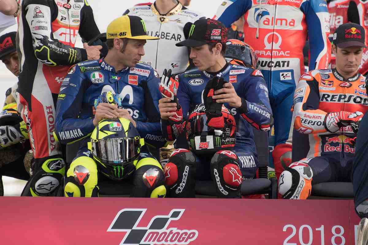 Rossi e Vinales durante il periodo insieme in Yamaha (foto di Mirco Lazzari gp/Getty Images)