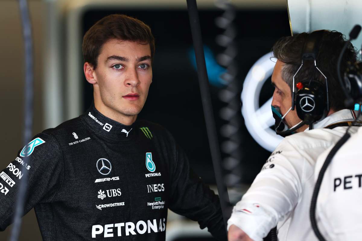 George Russell nel box della Mercedes nei test post campionato 2021 ad Abu Dhabi