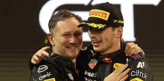 Il team principal della Red Bull, Christian Horner, con il campione del mondo Max Verstappen