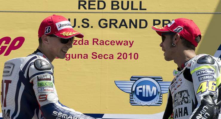 Valentino Rossi e Jorge Lorenzo quando erano compagni di squadra in Yamaha