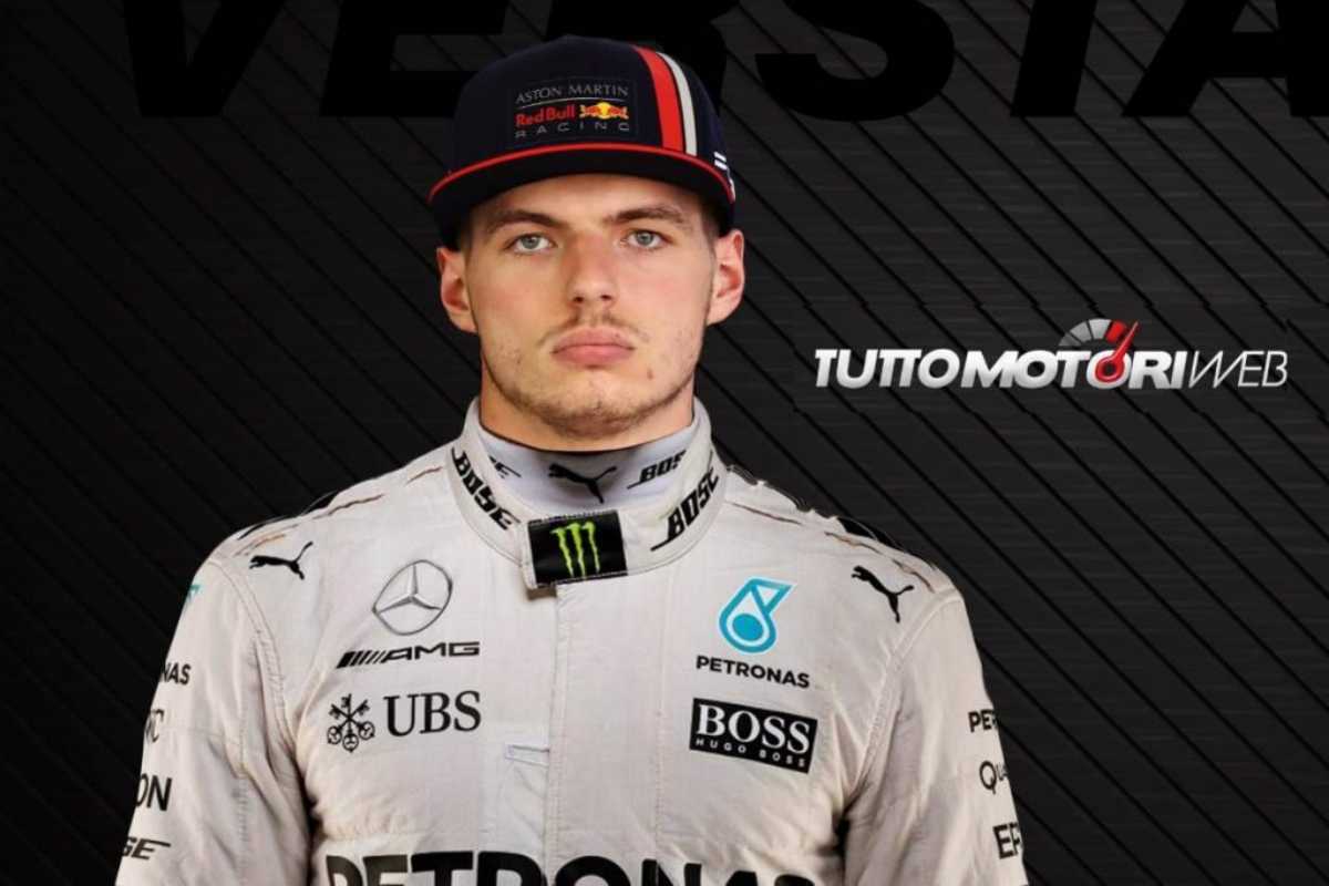 Max Verstappen con tuta Mercedes