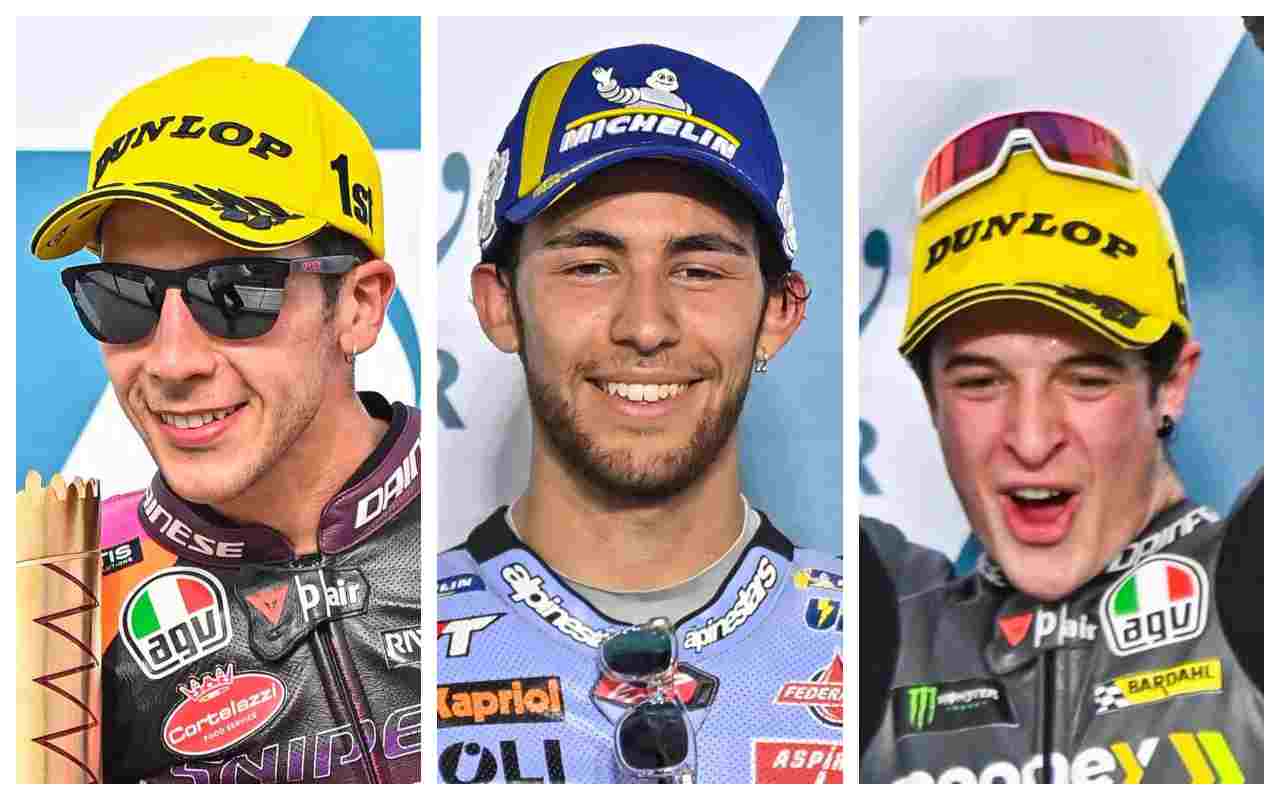 Andrea Migno, Enea Bastianini e Celestino Vietti (Foto Ansa)