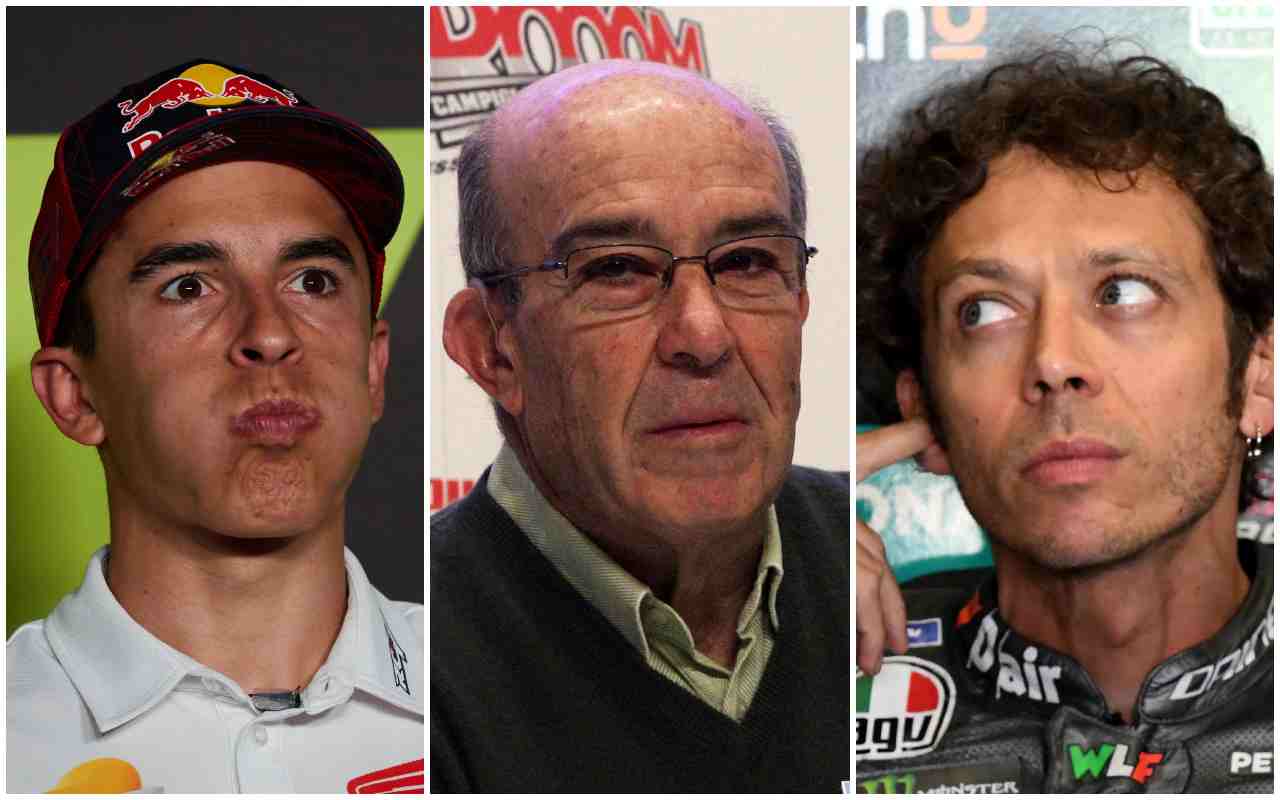 Marc Marquez, Carmelo Ezpeleta e Valentino Rossi (ANSA)