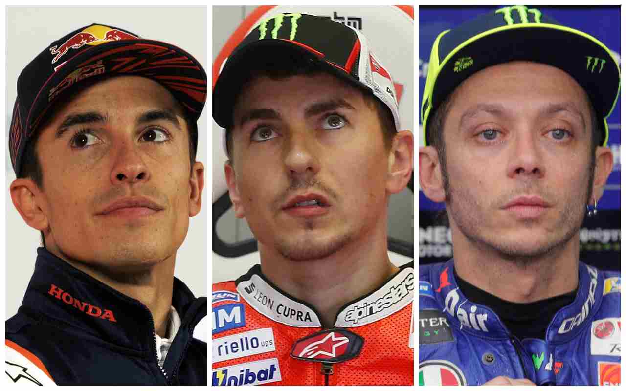 Marquez, Lorenzo e Valentino Rossi (Ansa Foto)