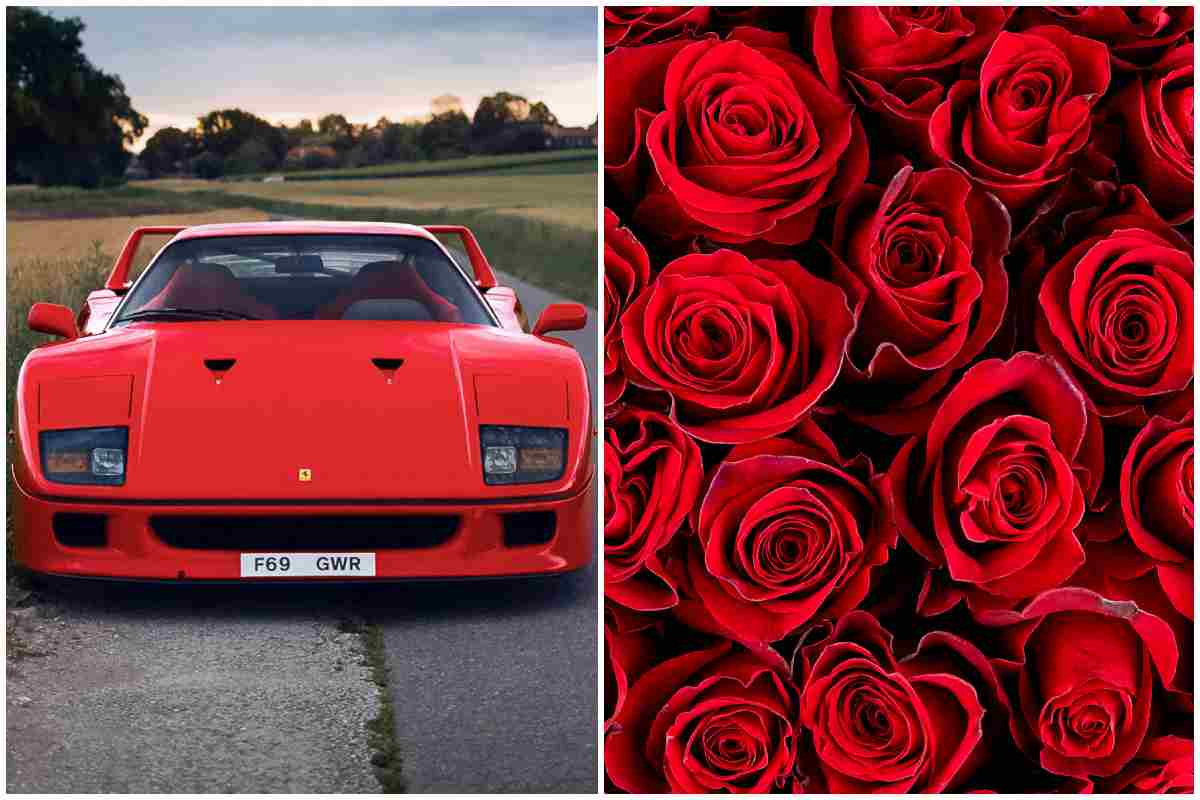 Una Ferrari fatta di rose rosse