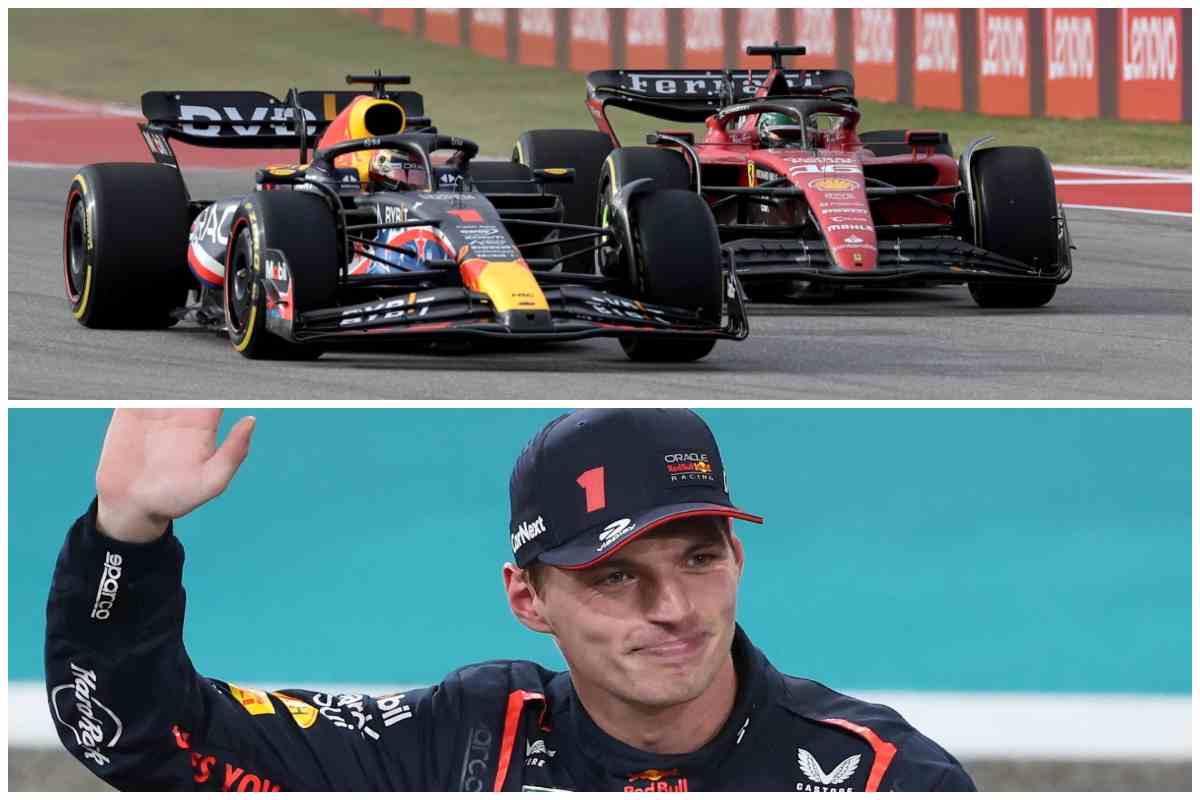 Max Verstappen balza su una Ferrari