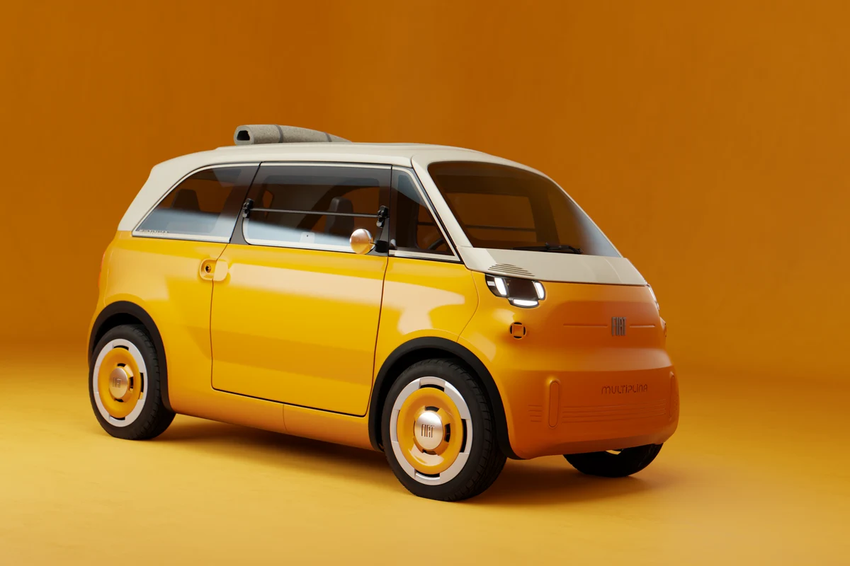 Fiat Multiplina, concept bicolore giallo e bianco visto di tre quarti anteriore